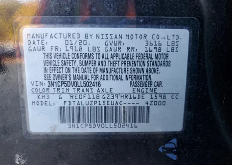 2020 Nissan Kicks Sr z USA, uszkodzony, nr VIN 3N1CP5DV0LL502416